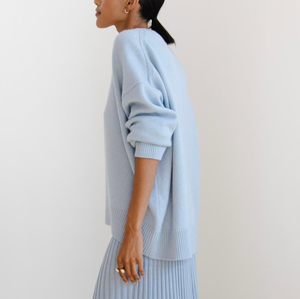 <span class=keywords><strong>Pull</strong></span>-over tricoté décontracté pour femme, en coton doux effet raton laveur, anti-rides, écologique, bleu ciel, longueur longue, personnalisable, faible MOQ - Product Image 4