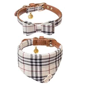 Kalung dan Tali Anjing Berbahan Lembut Motif Kotak-kotak Klasik untuk Hewan Peliharaan, Set Kalung dan Tali Anjing Kucing, Set Bandana Kucing - Product Image 4