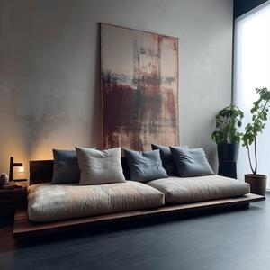 Sofá de Madera Maciza de Pino con Estructura de Mortaja y Espiga, Tapicería de Tela, Estilo Minimalista para Recepción de Hotel - Product Image 3