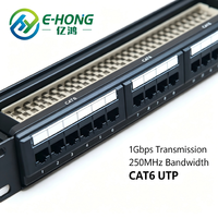 Panneau de distribution Ethernet LAN 24 ports CAT6 UTP 19 pouces 1U à montage en rack double IDC RJ45 250 MHz 1 Gbit/s noir laminé à froid