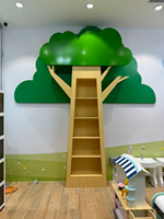 Ensemble de bibliothèque en bois Montessori en forme d'arbre, adapté aux espaces de lecture des enfants, mobilier de bibliothèque de maternelle, salle d'activités scolaires