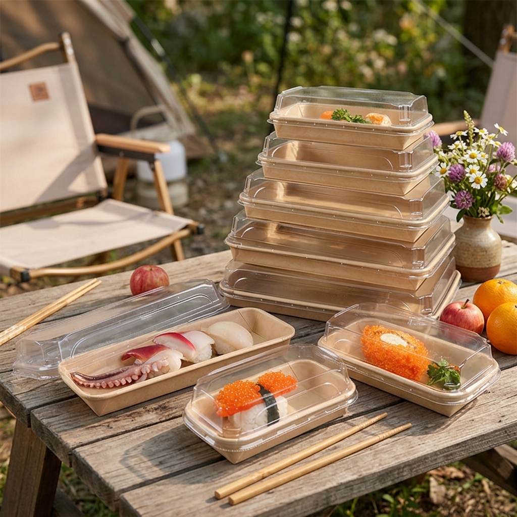 Popular Style Kraft Paper Sushi Tray Customizable Printing Waterproof Oil-Proof Takeaway Packaging Box Bakery Supplier