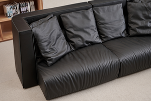 Italian Minimalist Genuine Leather Straight Row Mid for Living Room <b>Small</b> Space Top Grain Black Sponge - Product Image 2