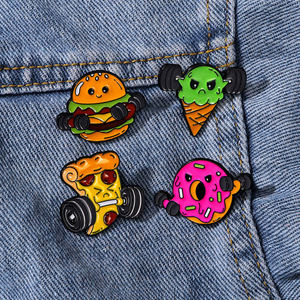 स्मूंग पिन खाद्य फिटनेस एनमेल विशेष कार्टून खेल आइसक्रीम डम्बल मिश्र धातु लेपल बैज बर्गर वेटलिफ्टिंग ब्रोच - Product Image 1