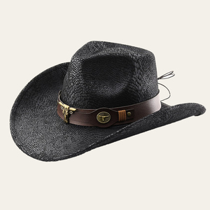 Chapeau unisexe à bord enroulé à motif de <span class=keywords><strong>serpent</strong></span> Chapeau en <span class=keywords><strong>papier</strong></span> de jazz occidental d'été personnalisé Chapeau de cowboy en daim pour hommes Pêche - Product Image 3