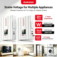 Stabilisateur AVR monophasé mural 220V AC, protection contre les surtensions, écran LCD, boîtier en aluminium, résistant à la chaleur et à l'humidité, pour la maison et le bureau