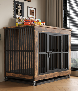 Jaula <span class=keywords><strong>para</strong></span> <span class=keywords><strong>Perros</strong></span> PetFit de Madera Maciza Resistente y Metal, Mueble Transpirable y Cálido con Bandeja de Plástico Ecológica y Cierre de Botón <span class=keywords><strong>para</strong></span> <span class=keywords><strong>Perros</strong></span> Pequeños/Medianos - Product Image 1