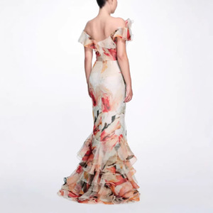 Vestido de noche con estampado floral, cuello en V, capa transparente, largo, sin mangas, para mujer - Product Image 3