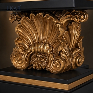 Consolle d'ingresso Rocaille D'Or con intagli a conchiglia |   Lusso <span class=keywords><strong>Barocco</strong></span> <span class=keywords><strong>Nero</strong></span> &amp;   <span class=keywords><strong>Tavolo</strong></span> con Piedistallo Dorato - EKAR - Product Image 5