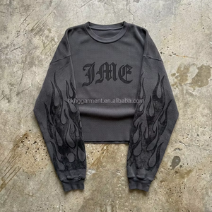 hongguan Custom DTG Drop Shoulder T-<b>shirt</b> Cotton <b>Waffle</b> Long Sleeve t <b>Shirt</b> for Men Boxy Graphic Oversize Long Sleeve <b>Shirt</b> - Product Image 1