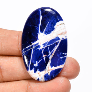 100% Sodalita natural Forma ovalada Cabujón azul Piedra preciosa suelta 48,5 Ct 44X27X5mm IK241 Anillo colgante Fabricación de piedras preciosas - Product Image 2