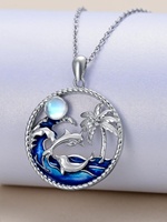 Bijoux océaniques en argent sterling 925 collier pendentif palmier océan coupe couple dauphins bijoux animaux