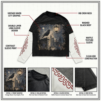 T-shirt Rétro 2-en-1 Personnalisé OEM pour Homme, Col Rond, Tissu Gaufré, Manches Tribales Imprimées DTG, Effet Délavé Vintage