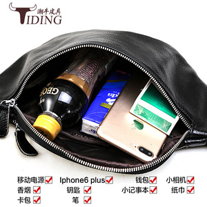 Bolso de cintura de cuero genuino para hombre Tiding, capa superior de piel de vaca, negro 3036 - Product Image 4
