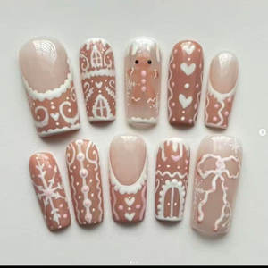 Personnaliser le luxe 100% fait à la main Noël français contrastant blanc vert couleurs avec des flocons de neige et des <span class=keywords><strong>cannes</strong></span> de bonbon - Product Image 4