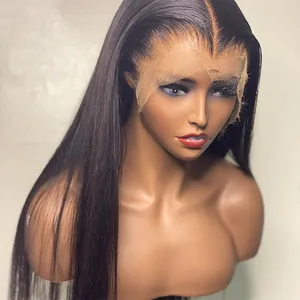 Wig Rambut Manusia Depan Renda Penuh 360 Lurus Brasil Grosir Murah untuk Wig Depan Renda Transparan HD Alami Wanita Hitam