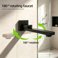 Ensemble de douche encastré noir carré en laiton avec mitigeur, pommeau de douche pluie et douchette à main pour salle de bain commerciale