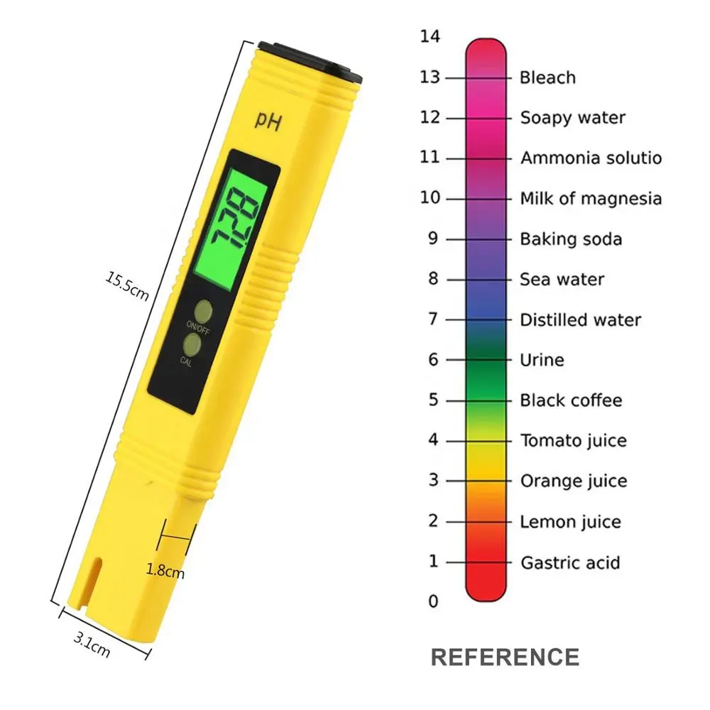 Digital pH del Tester del Tester per la Qualità Dell'acqua, Cibo, Acquario, Piscina, Coltura Idroponica Formato Tascabile pH Tester Display LCD di Grandi Dimensioni
