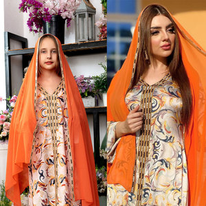 Vestaglia stampata per ragazze Likable Abaya nuovi disegni madre e figlia musulmana abbigliamento genitore-figlio Abaya arabo Beauty Kids Abaya - Product Image 6