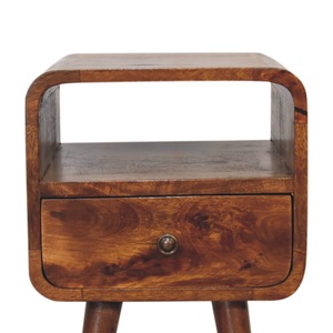 Solid Wood Mini Curve Bedside 1 Drawer 1 Open Slot <b>Chestnut</b> Brown Nightstand Bedroom Storage - Product Image 6