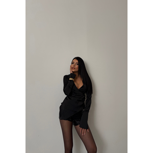 เสื้อคลุมผ้าซาตินสไตล์วินเทจ คอระบาย แขนจั๊มพ์ ลายสก็อต ไซส์ XL - เสื้อผ้าลำลองสำหรับฤดูใบไม้ผลิ ฤดูร้อน ฤดูใบไม้ร่วง สีดำ - Product Image 5