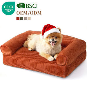 Rechteckiges Haustierbett in Wunschfarbe mit Roten Kaninchenfell-Streifen, Waschbarer Bezug, Hundebett mit Hochdichtem Schaumstoff, Hundesofa - Product Image 1