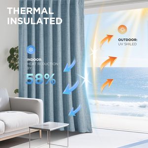 Cortinas Opacas para Dormitorio - Bloqueo Total de Luz Azul Cielo, Cortinas Térmicas Aislantes, con Ojales y Pliegues Traseros - Product Image 4