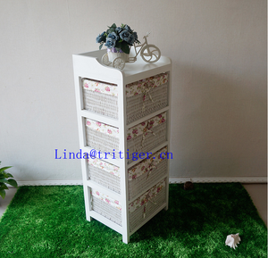 Trắng nhà thất lưu trữ gỗ tủ với wicker ngăn kéo giỏ liễu - Product Image 5