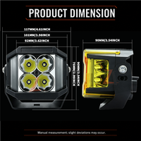 Projecteur LED extérieur carré de 4 pouces, étanche IP67, ambre, DRL, 12V 24V, 270° °   Laser latéral pour pare-chocs avant de 4x4 tout-terrain