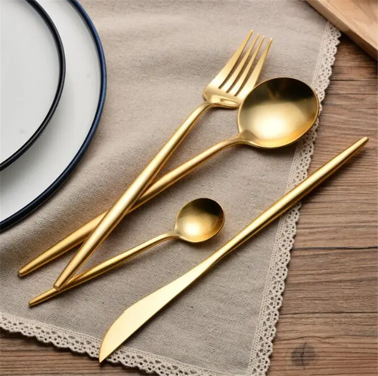 High quality Stainless steel 304 Gold flatware Matte Gold knife fork spoon Cutlery set