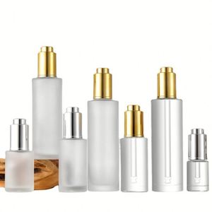 Luxury Clear Frosted Glass Dropper Bottle 20ml 30ml for Essential Oil Eye Serum Glass Bottle With <b>Press</b> <b>Button</b> - Product Image 1