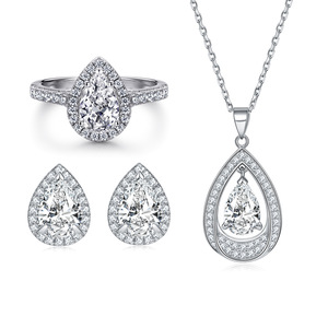 Meilleure vente S925 Sterling Silver Drop-Water CZ Zircon ensemble de bijoux de mariage de mariée nouveauté tendance boucles d'oreilles en gros - Product Image 1