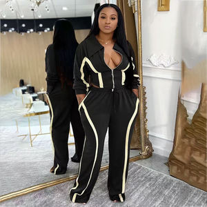 Neues Design Damen Herbst 2-teiliges Outfit Trainingsanzug Jacke Sport Zweiteiler Set Sweatsuit mit Eigenem Logo Jogger Damen-Sets - Product Image 4