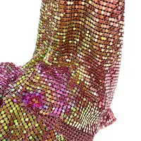S535 мягкая гибкая алюминиевая сетчатая ткань chainmail для платья, металлическая сетчатая ткань с блестками для сексуальной вечеринки, изготовления платья