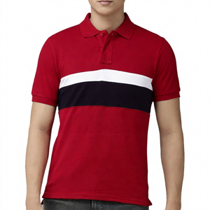 เสื้อโปโลแขนสั้นสีแดงสำหรับผู้ชาย INDEX ลายทางบล็อกสี ระบายอากาศได้ดี ผ้าทอแบบลำลอง ผ้าอ๊อกซ์ฟอร์ด - Product Image 1