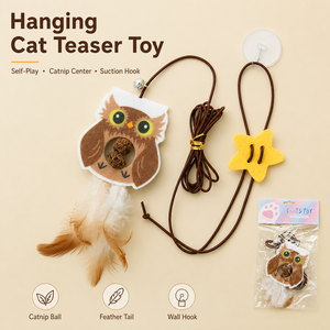 Jouet suspendu pour chat, auto-entretenant, avec centre à herbe à chat et queue en plumes, fixation murale à ventouse, jouet d'entraînement pour animaux de compagnie - Product Image 1