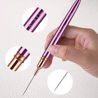 Set de 6 Pinceles de Gel Metálicos Púrpura de Lujo para Arte de Uñas, con Mango Metálico Profesional, para Diseño, Pintura y Dibujo DIY