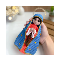 Poupée chrétienne amigurumi faite à la main avec un châle bleu et un halo, poupées religieuses créatives au crochet, décoration de Noël