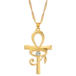 Egyptian Ankh Cross Pendant Necklace Gold Color Eye Of Horus Ankh Necklaces Religious Chain Egypt Jewelry Gifts