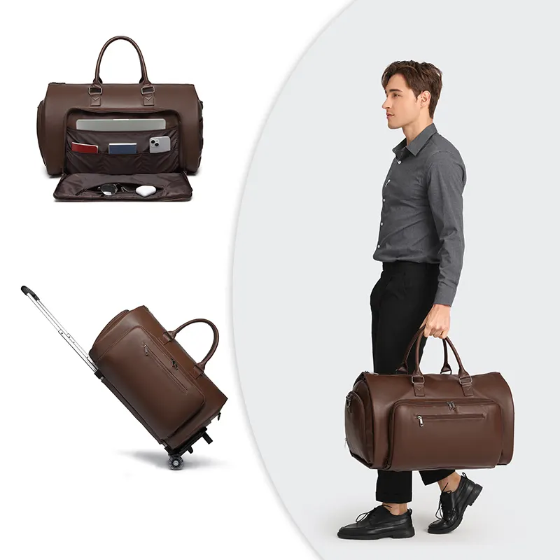 Son tasarım high-end PU spor çantası 2 tekerlekler ile hafta sonu seyahat tekerlek giysi spor çantası taşımak