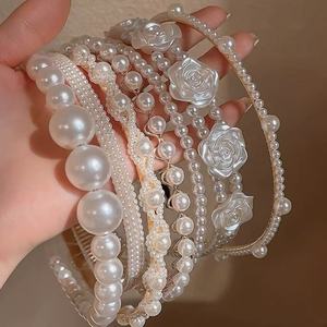 عصابة رأس أنيقة باللؤلؤ الأبيض للعرائس، طوق شعر كامل من اللؤلؤ للفتيات الجميلات، أطواق شعر مطرزة - Product Image 2