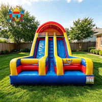 Toboggan aquatique gonflable commercial à double voie avec auvent solaire, toboggan aquatique gonflable pour enfants et adultes avec piscine à jets d'eau, amusement en plein air