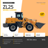 Wheel Loader China Gp 2.5T: Mesin Yuchai 4105, Bucket 1.5m³, Tinggi Buang 3.6m, 4F/4R.