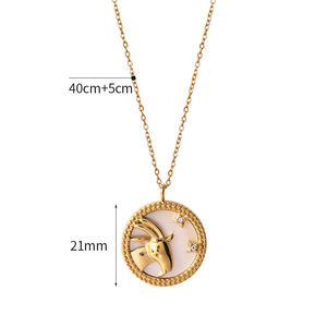 Nouveau Design, collier de bijoux de mode de qualité supérieure, en acier inoxydable, tranche de Mica, collier zodiaque en or 18k pour cadeau - Product Image 5