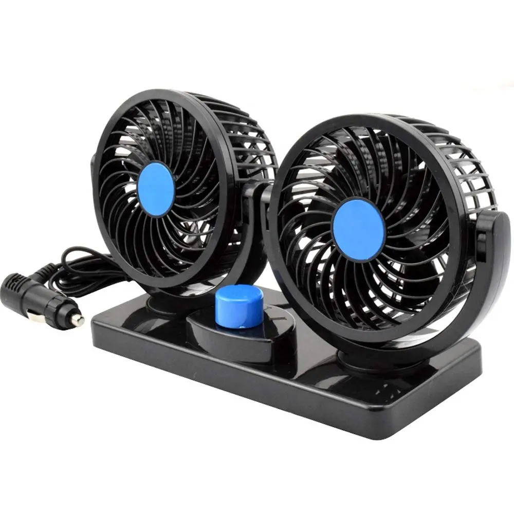 Ventilador de carro elétrico portátil 12V/24V com cabeça dupla, 2 velocidades e baixo ruído, lâmina de 4 e 6 polegadas, cor preta, ventilador de radiador automático