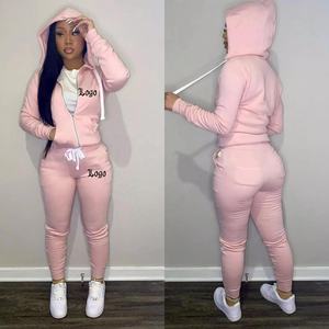 Velo grosso 2 Peça Mulheres Outono Inverno Roupas Jogging Sweatpants Suit Zipper Hoodie Mulheres Sweatsuit Set Tricô Jogger Set - Product Image 3