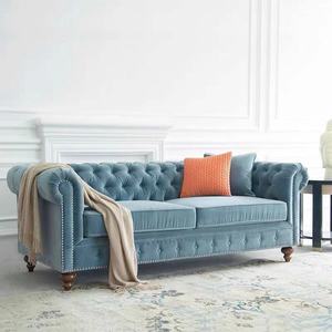 Antique American Classic Living Room Fabrics <strong>3</strong> <strong>Piece</strong> Tufted Rice White Chesterfield <strong>Sofa</strong> <strong>Set</strong> - Product Image 3