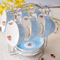 Service à thé en porcelaine fine de style rétro européen avec poignée, écologique, compatible lave-vaisselle, réutilisable, sans BPA, pour l'heure du thé