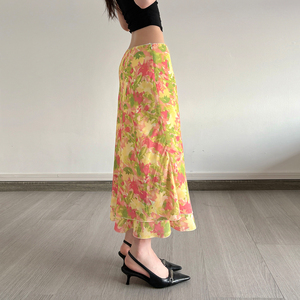 Falda Midi de Gasa con Estampado Floral Romántico para Vacaciones de Verano en la Playa, Transpirable, con Volantes, Cintura Natural, Suave, para Mujer - Product Image 5