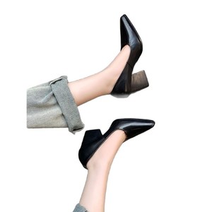 Une paire des nouvelles chaussures rétro à bout pointu, à talon épais de 8 cm, polyvalentes, pour femmes, style business casual. - Product Image 5